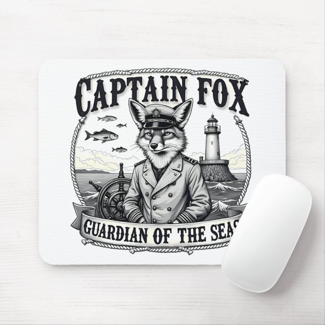 Mousepad Captain Fox Guardian of Seas Nautical Design (Com mouse)