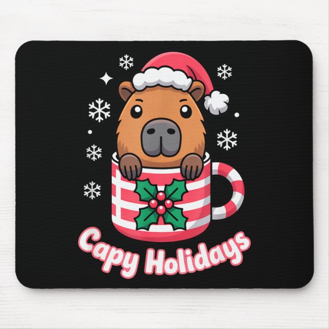 Mousepad Capy Holidays Cute Capybara Christmas Santa Hat  (Frente)