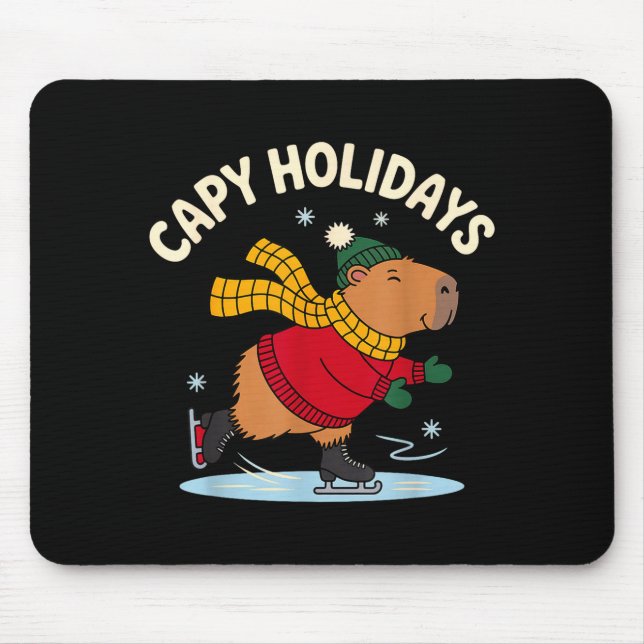 Mousepad Capy Holidays Ice Skating Capybara Funny Xmas Chri (Frente)