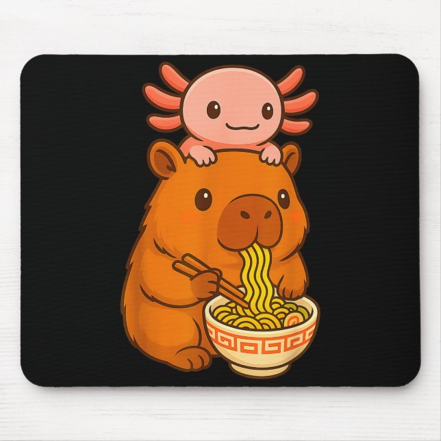 Mousepad Capybara Anime Ramen Axolotl Funny Graphic Kawaii  (Frente)