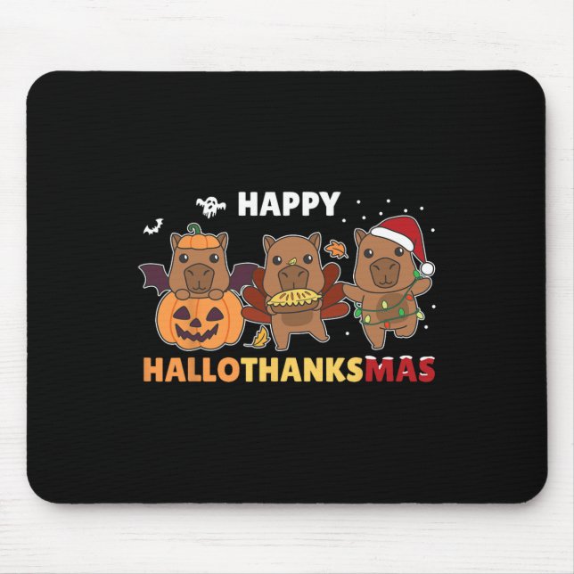 Mousepad Capybara Christmas Halloween Figurume Happy Hallot (Frente)