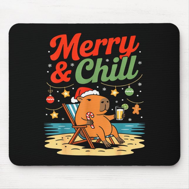 Mousepad Capybara Christmas Holiday Beach Vibes Merry And C (Frente)