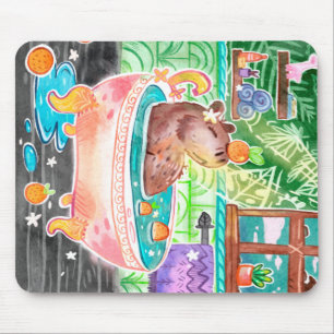 Mousepad Capybara em Bath Tub com Laranjas