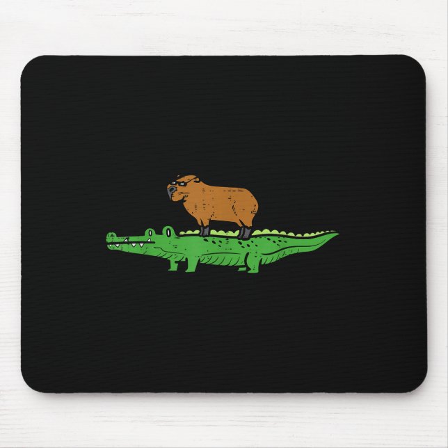 Mousepad Capybara On Crocodile Capy Alligator Rodent Men Wo (Frente)