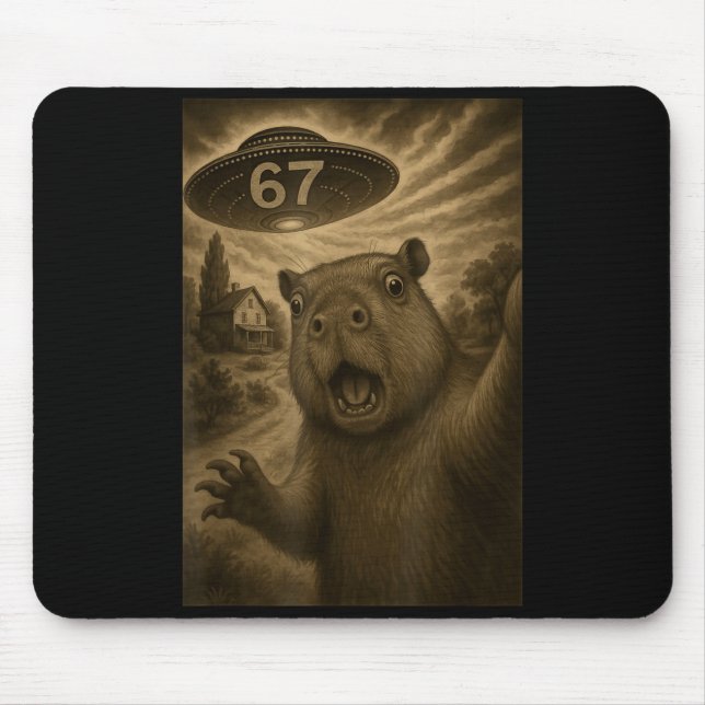 Mousepad Capybara Selfie 67 Meme Seis Sete Ufo Engraçado  (Frente)