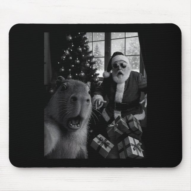 Mousepad Capybara Selfie With Santa Funny Capybara For Men  (Frente)