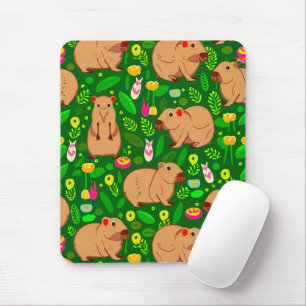 Mousepad Capybara Sketch com Flores de primavera em Verde