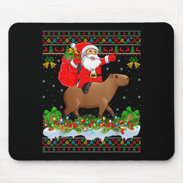 Mousepad Capybara Xmas Pajamas Ugly Santa Riding Capybara C (Frente)