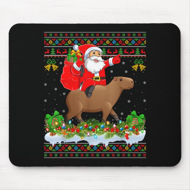 Mousepad Capybara Xmas Pajamas Ugly Santa Riding Capybara C (Frente)