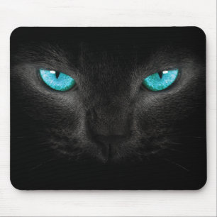 Mousepad Cara do gato preto com olhos de turquesa