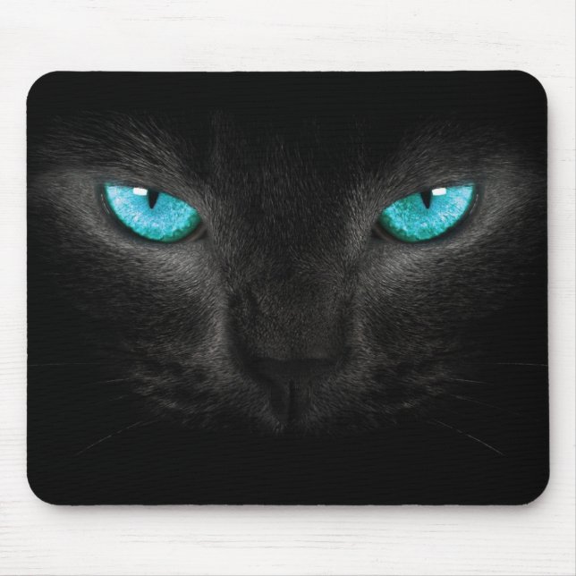 Mousepad Cara do gato preto com olhos de turquesa (Frente)
