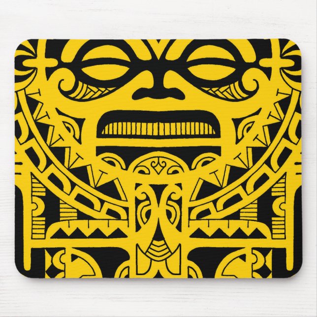Mousepad Cara polinésia do design do tatuagem do deus de (Frente)
