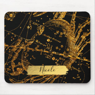 Mousepad Caranguejo de Cancer Dourado Astroógico do Mapa Ce