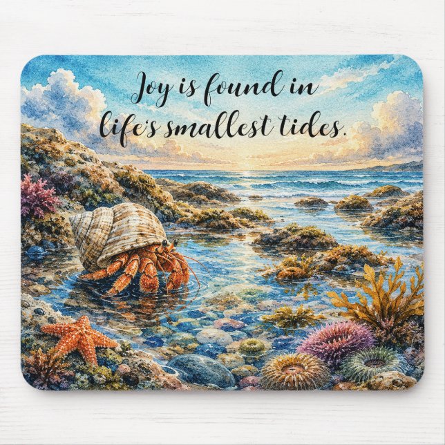 Mousepad Caranguejo Ermitão em Aquarela Explorando Piscina  (Frente)