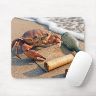 Mousepad Caranguejo Lendo uma Mensagem em uma Praia