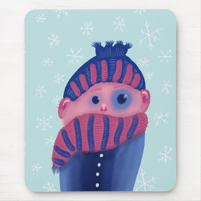 Mousepad Caráter engraçado do inverno com chapéu e lenço (Frente)