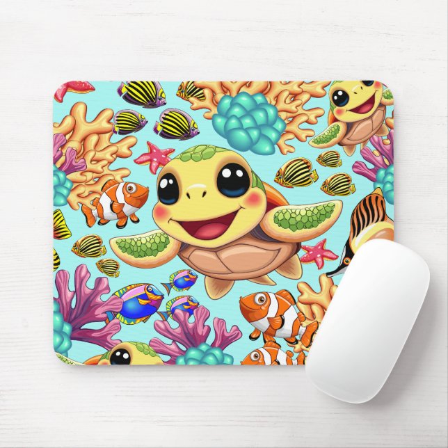 Mousepad Caráter Feliz e Bonito da Tartaruga do Mar (Com mouse)