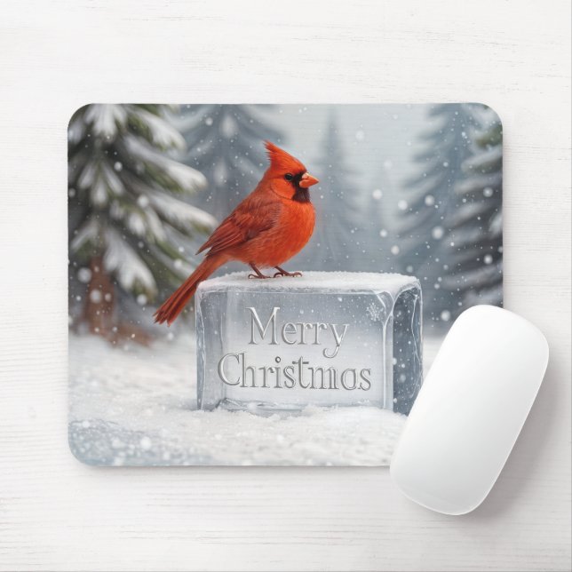 Mousepad Cardeal De Natal No Bloco De Gelo (Com mouse)