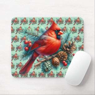 Mousepad Cardeal em Pine Branch com Berries de inverno