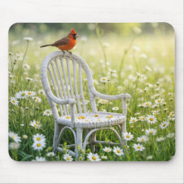 Mousepad Cardeal em uma cadeira de Wicker