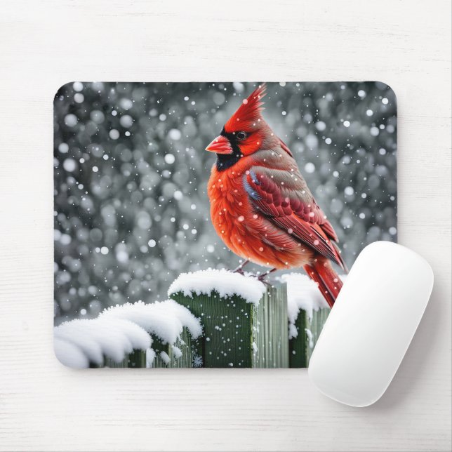 Mousepad Cardeal Vermelho Na Cerca De Neve (Com mouse)