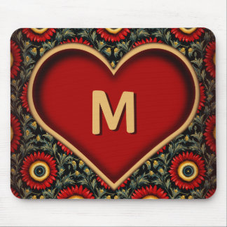 Mousepad Cardíaco do Monograma Vermelho Personaliz