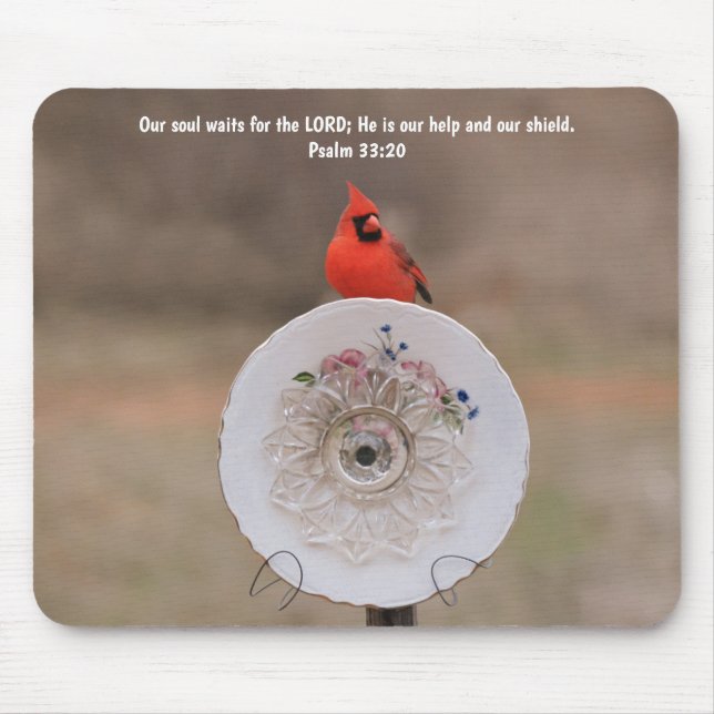Mousepad Cardinal Bird and Plate Flower Faith Bible Verse (Frente)
