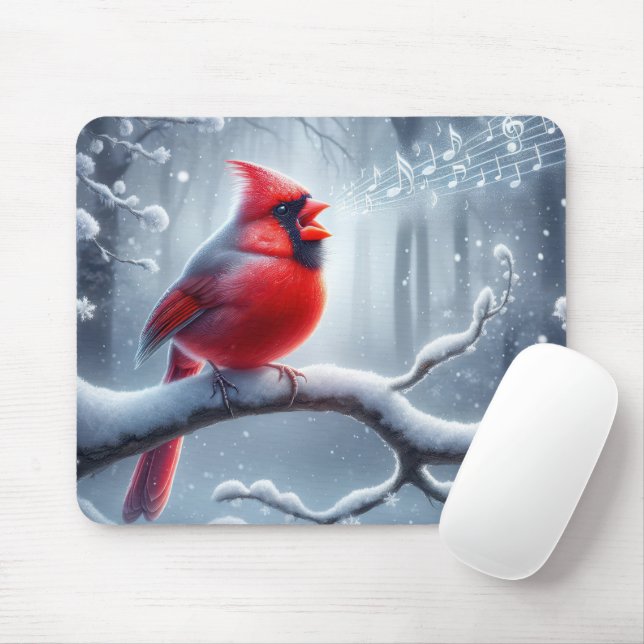 Mousepad Cardinal Cantando Com Notas Musicais (Com mouse)