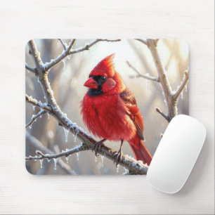 Mousepad Cardinal Posado no Ramo de Inverno com Pingentes d