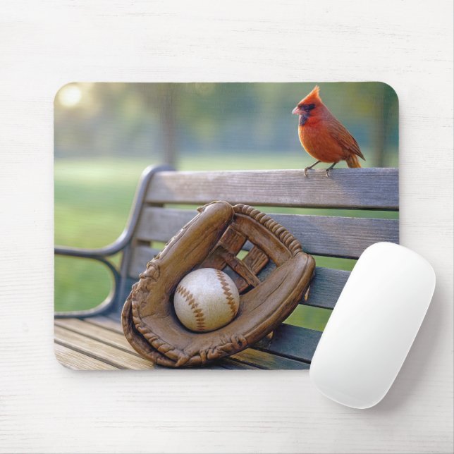 Mousepad Cardinal with a Baseball in Glove (Com mouse)