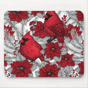 Mousepad Cardinhas e poinsetos em vermelho e branco