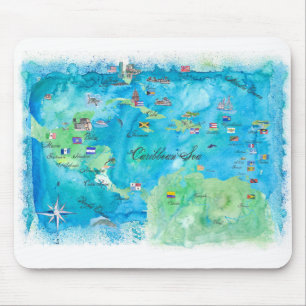Mousepad Caribe das Antilhas do Mapa de Posteres de viagens
