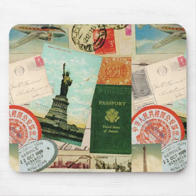 Mousepad Carimbos-viagens vintage e postais (Frente)