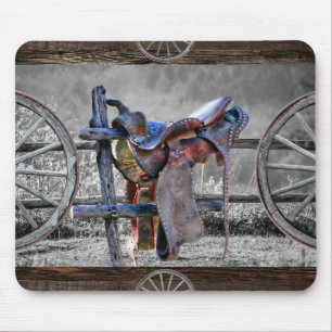Mousepad Carneiro Saddle Corral Fence Western Wagon Wheels