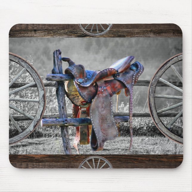 Mousepad Carneiro Saddle Corral Fence Western Wagon Wheels (Frente)
