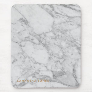 Mousepad Carrara Branca Marble Clássico Dourado Personaliza