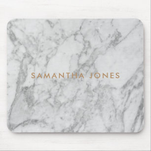 Mousepad Carrara Branca Marble Clássico Dourado Personaliza