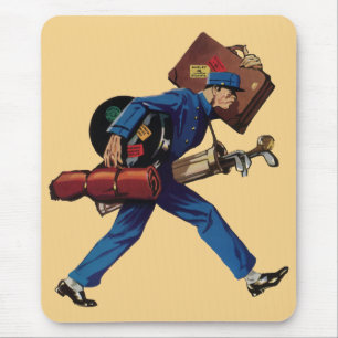 Mousepad Carregador de Bagagens Antigo Uniformizado, Mala e