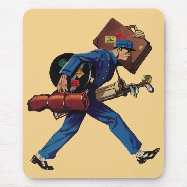 Mousepad Carregador de Bagagens Antigo Uniformizado, Mala e (Frente)