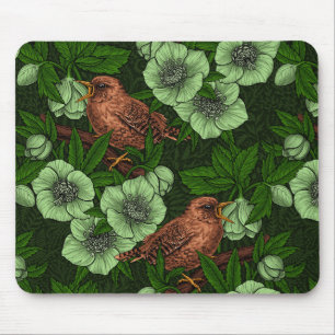 Mousepad Carriça e heléboro em verde escuro