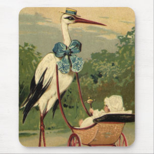 Mousepad Carrinho de Bebê e Cegonha Vitoriano Antigo