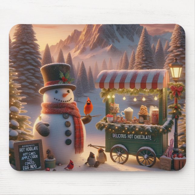 Mousepad Carrinho de Chocolate Quente de Snowman na Wonderl (Frente)