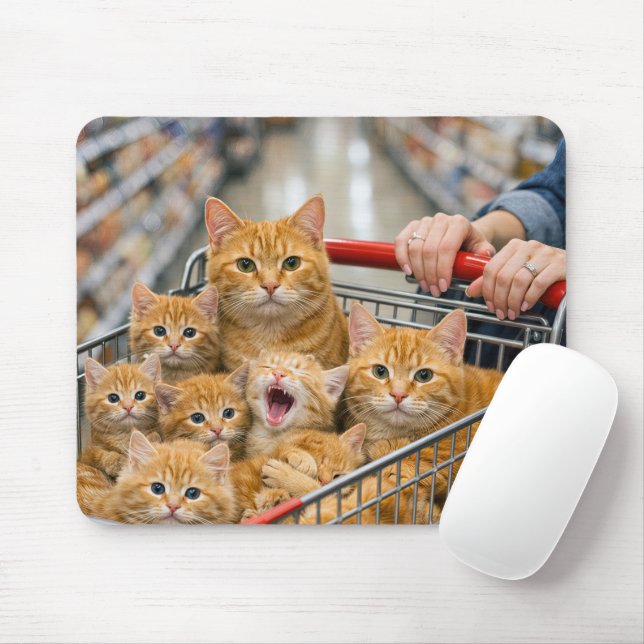 Mousepad Carrinho de Compras Cheio de Gatos Tabby Laranja (Com mouse)