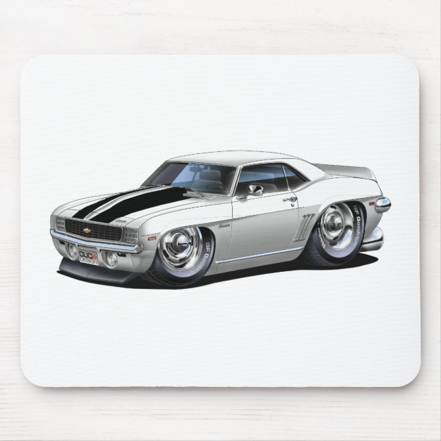 Mousepad Carro 1969 Branco-Preto de Camaro (Frente)
