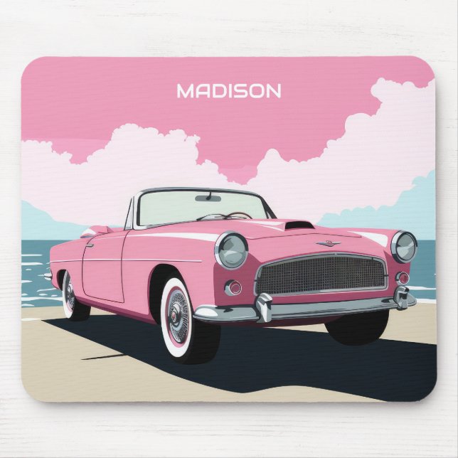 Mousepad Carro Clássico Rosa de Nome Personalizado (Frente)