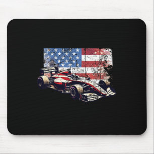 Mousepad Carro de corrida vintage bandeira americana 4 de j