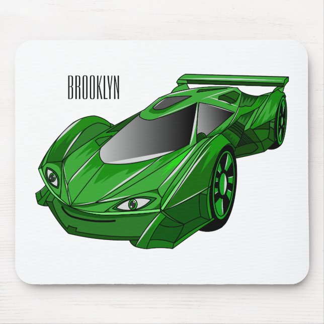 Mousepad Carro desportivo verde com ilustração aerofoil (Frente)