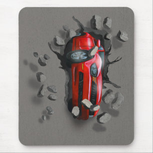 Mousepad Carro desportivo vermelho batendo em uma parede