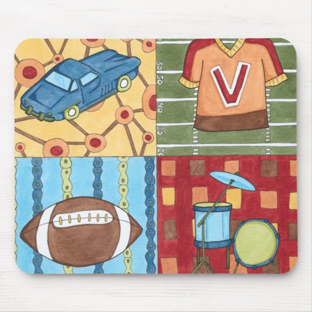 Mousepad Carro, Jersey, kit de futebol e tambor (Frente)