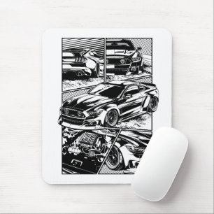 MOUSEPAD CARRO MUSCULAR MODERNO AMERICANO PRETO E BRANCO